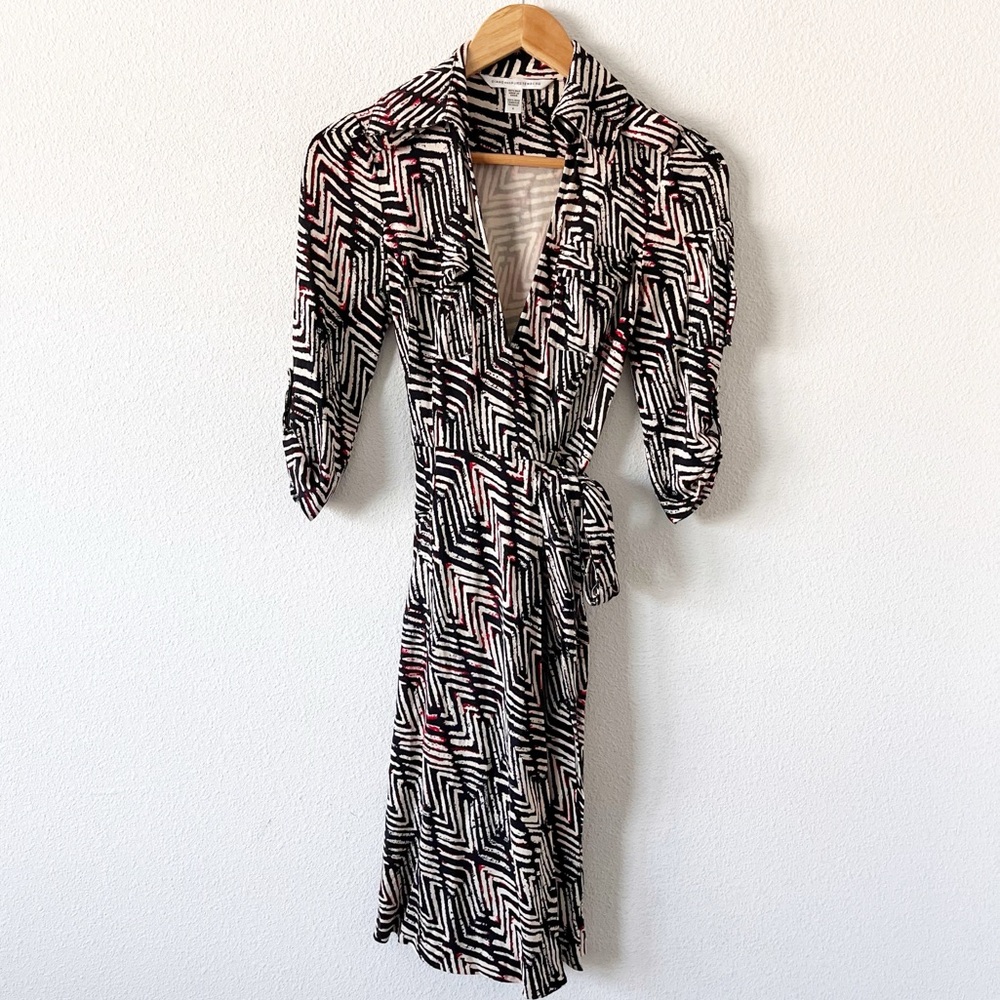 Diane Von Furstenberg Black Sheath Dress with Ruched Wrap and Tie Front